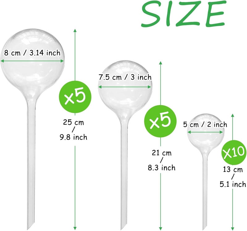 Jgalnim 20 PCS Clear Plant Watering Globes,Plastic Watering Bulbs,Self Watering Planter,Flower Automatic Watering Device for Plants Indoor,Outdoor,Flowerpot,Home Garden(Large,Medium,Small) - Image 2
